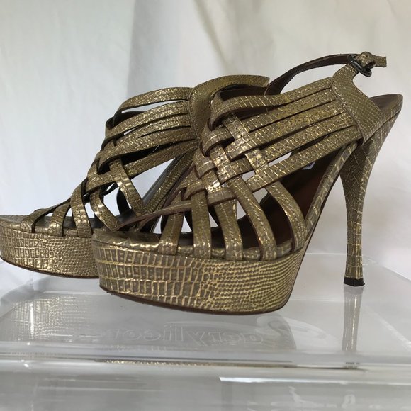 ALLIGATOR PRINT EMBOSSED VERA WANG BURNISHED GOLD SZ 7.5 GOLD - Picture 5 of 11